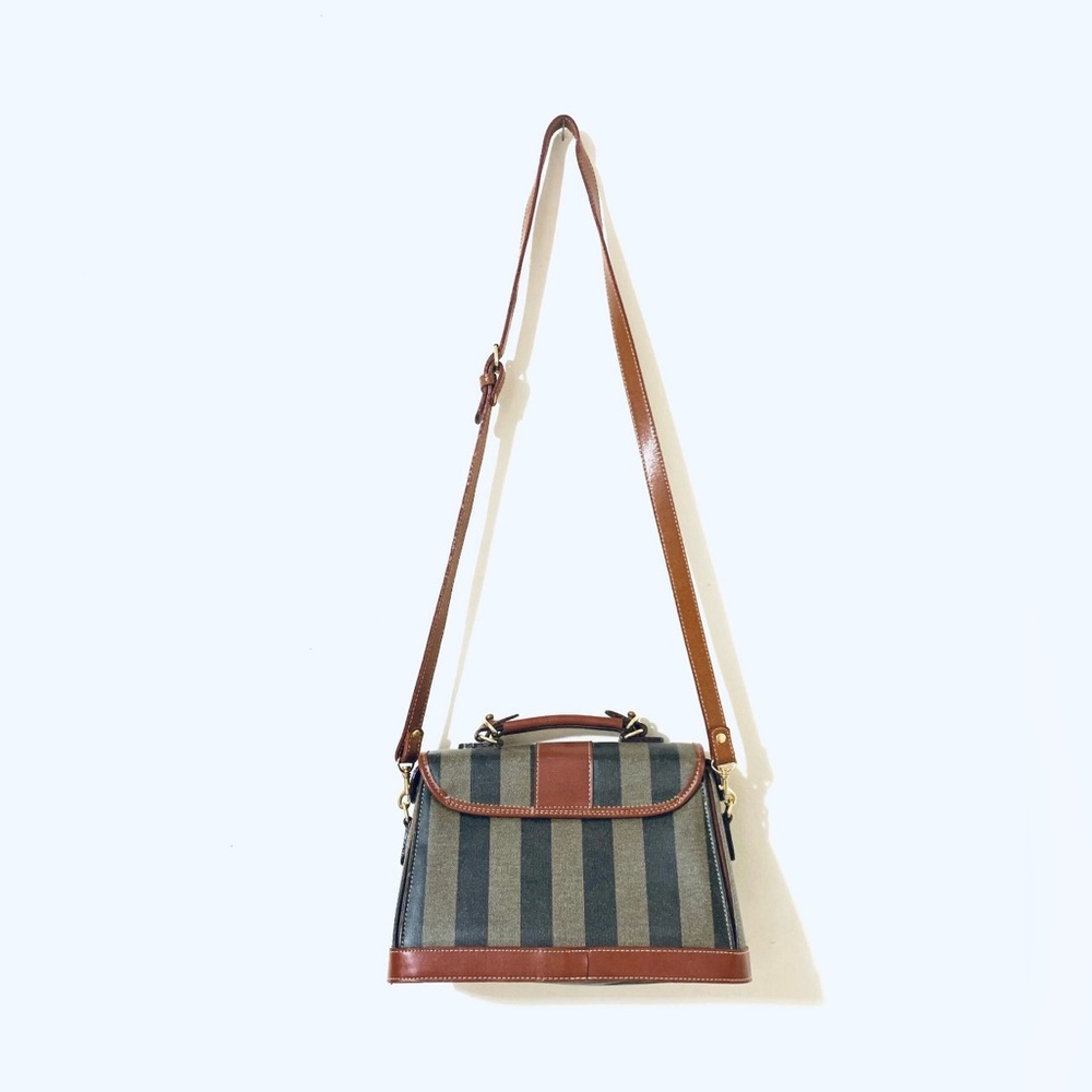 1980’s Vintage Structured Shoulder Bag - Striped Black, Grey and Brown - Picture 6 of 11